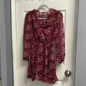 Wine mini dress white flowers